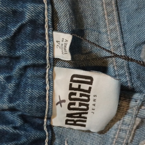 Ragged Jeans Blue High Waisted Straight Leg White Peace Sign Print A24 - Picture 7 of 8